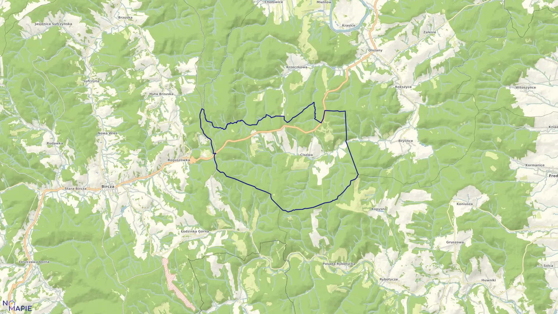 Mapa obrębu Cisowa w gminie Krasiczyn