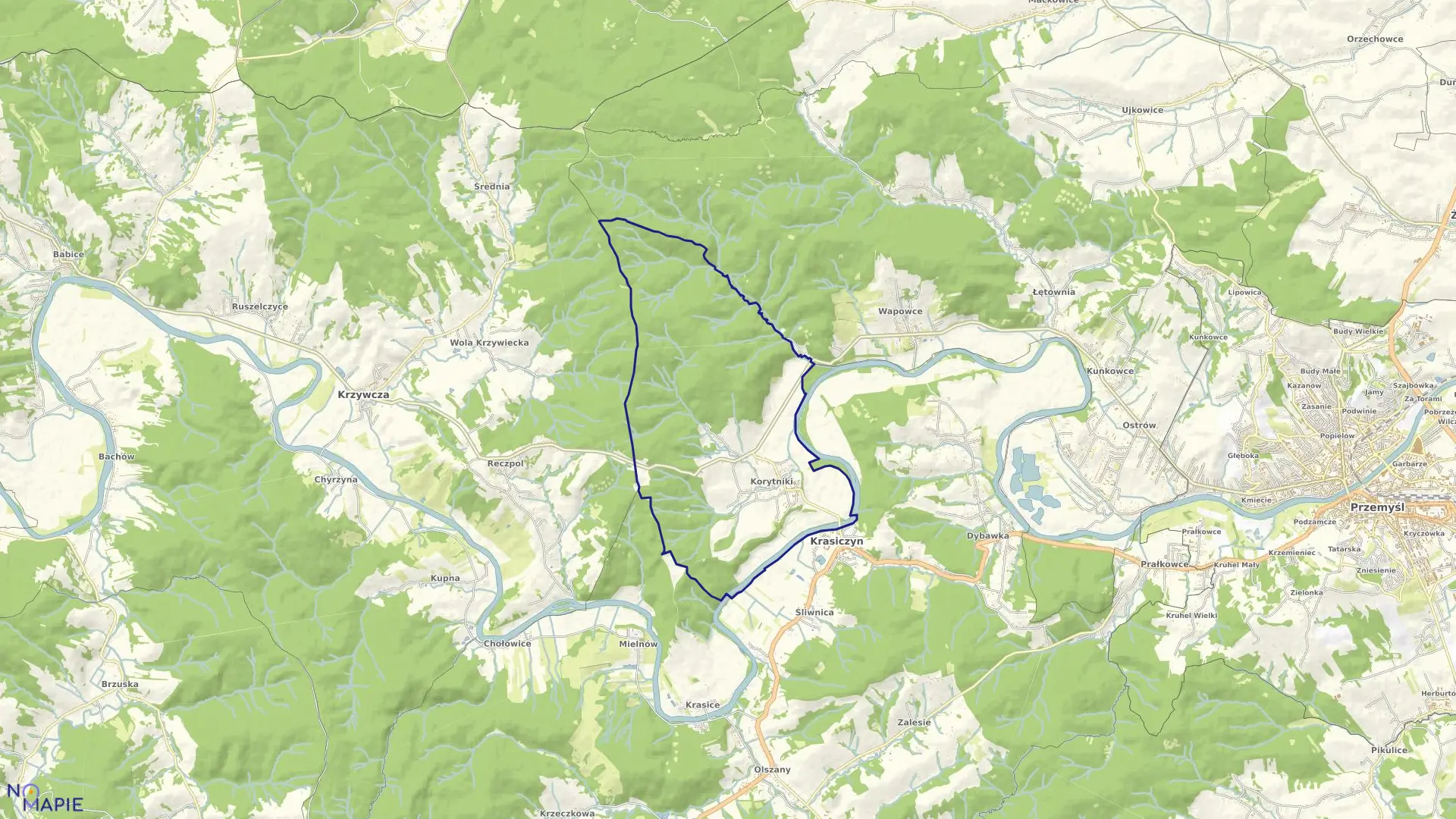 Mapa obrębu Korytniki w gminie Krasiczyn