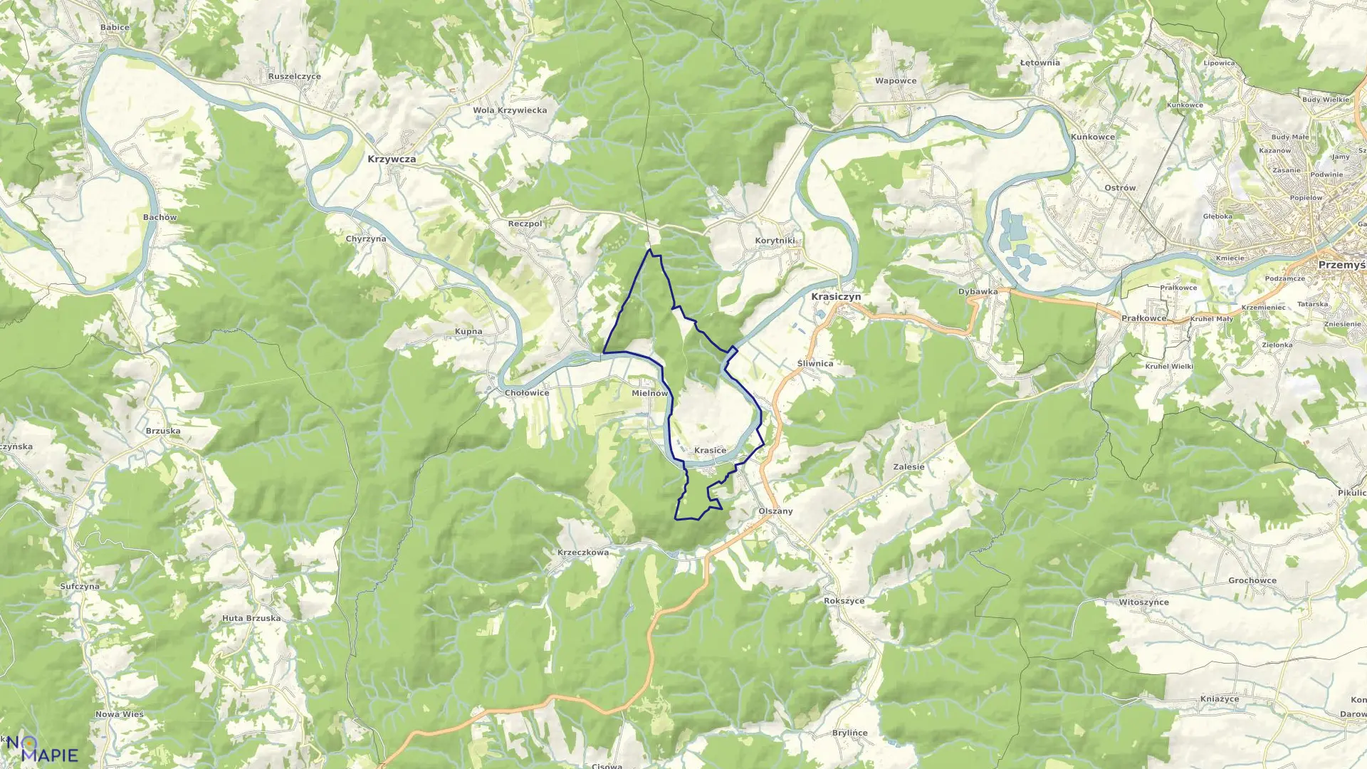 Mapa obrębu Krasice w gminie Krasiczyn