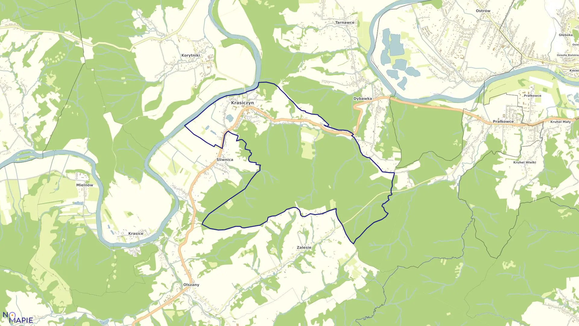 Mapa obrębu Krasiczyn w gminie Krasiczyn