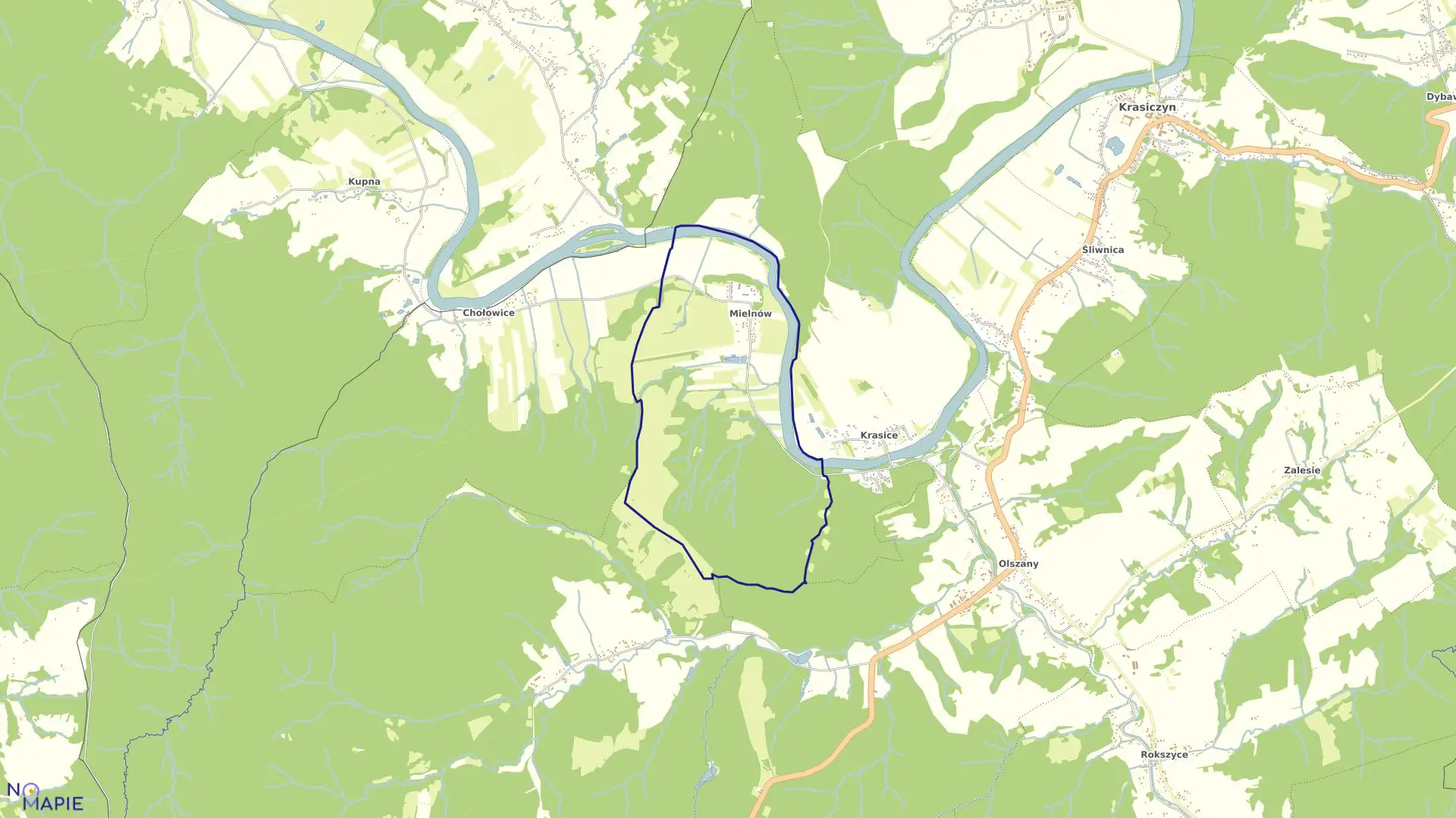 Mapa obrębu Mielnów w gminie Krasiczyn