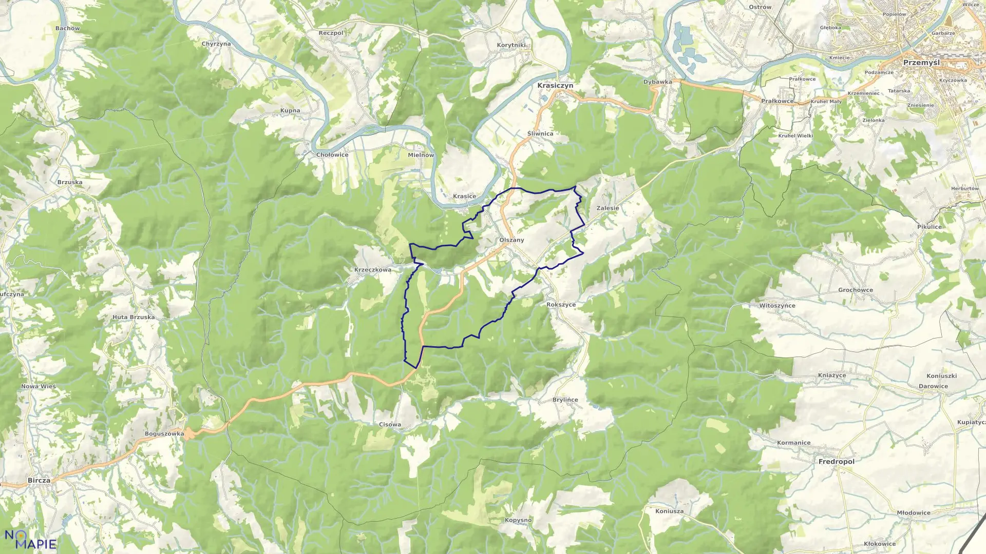 Mapa obrębu Olszany w gminie Krasiczyn